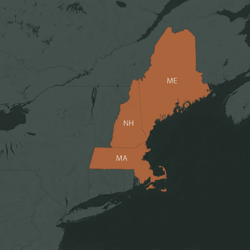 Map of the New Hampshire, Maine, and Massachusetts service area