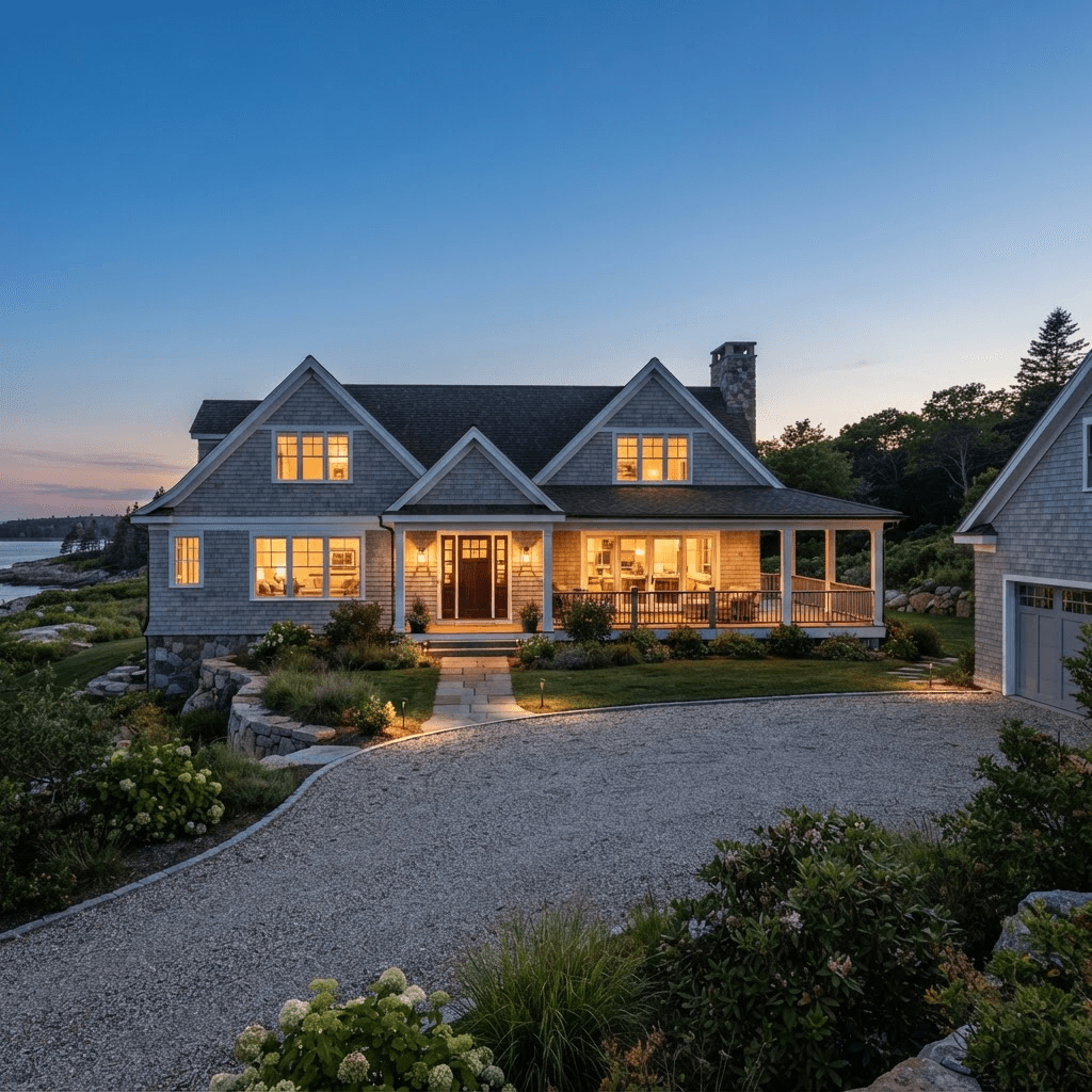 Example of a coastal shingle style home